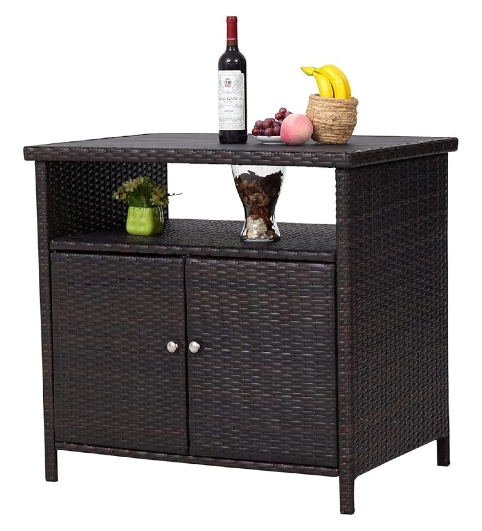 Outdoor Storage Tables for Patio Portable Bar Table with 2 Doors — free download
