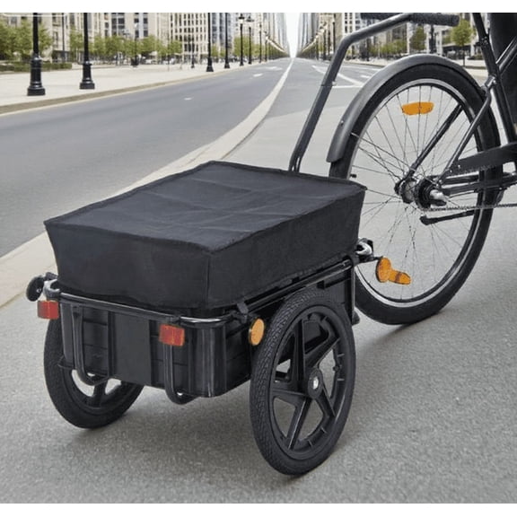 Outdoor Storage Trailer Bicycle Cargo Trailer with Removable Box and Waterproof Cover, Bike Wagon Trailer