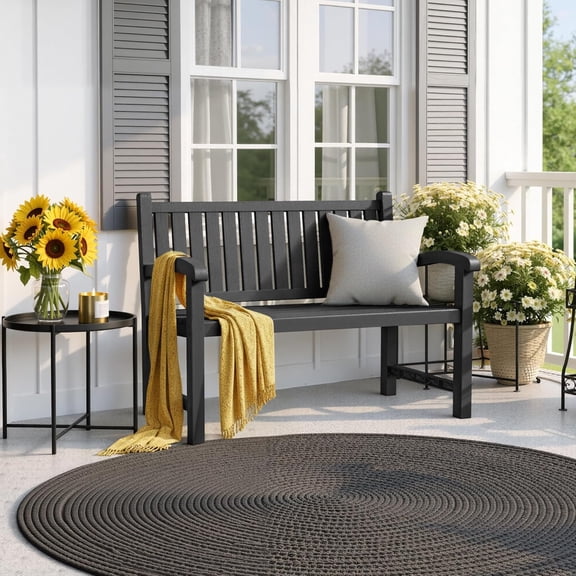 Outdoor Storage Waterproof Resin Seating for Garden Backyard Porch Park - Black