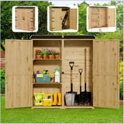 Outdoor Storage shed, Lofka Wooden Outdoor Storage Cabinet, with 2 Lockable Doors and Handles, 5.3ft x4.6ft, Natural