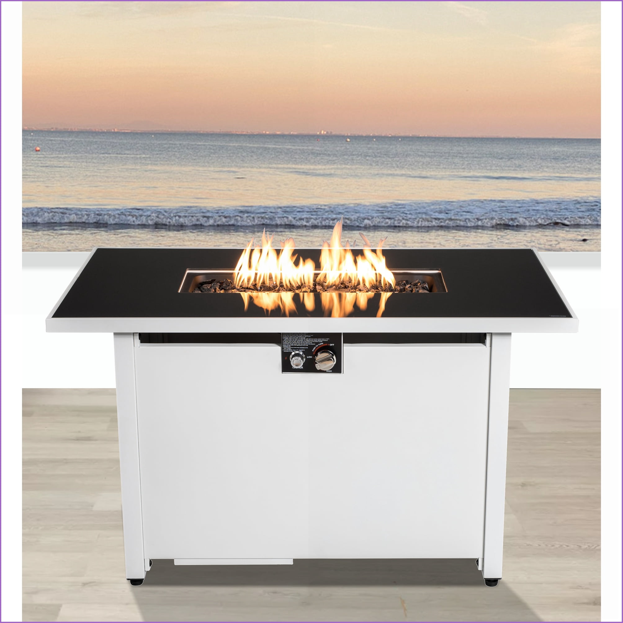 Outdoor Stoves | Estufa Exterior | Modern 25"H x 42"W Steel Fire Pit Table, for Patio Deck | Stainless Steel