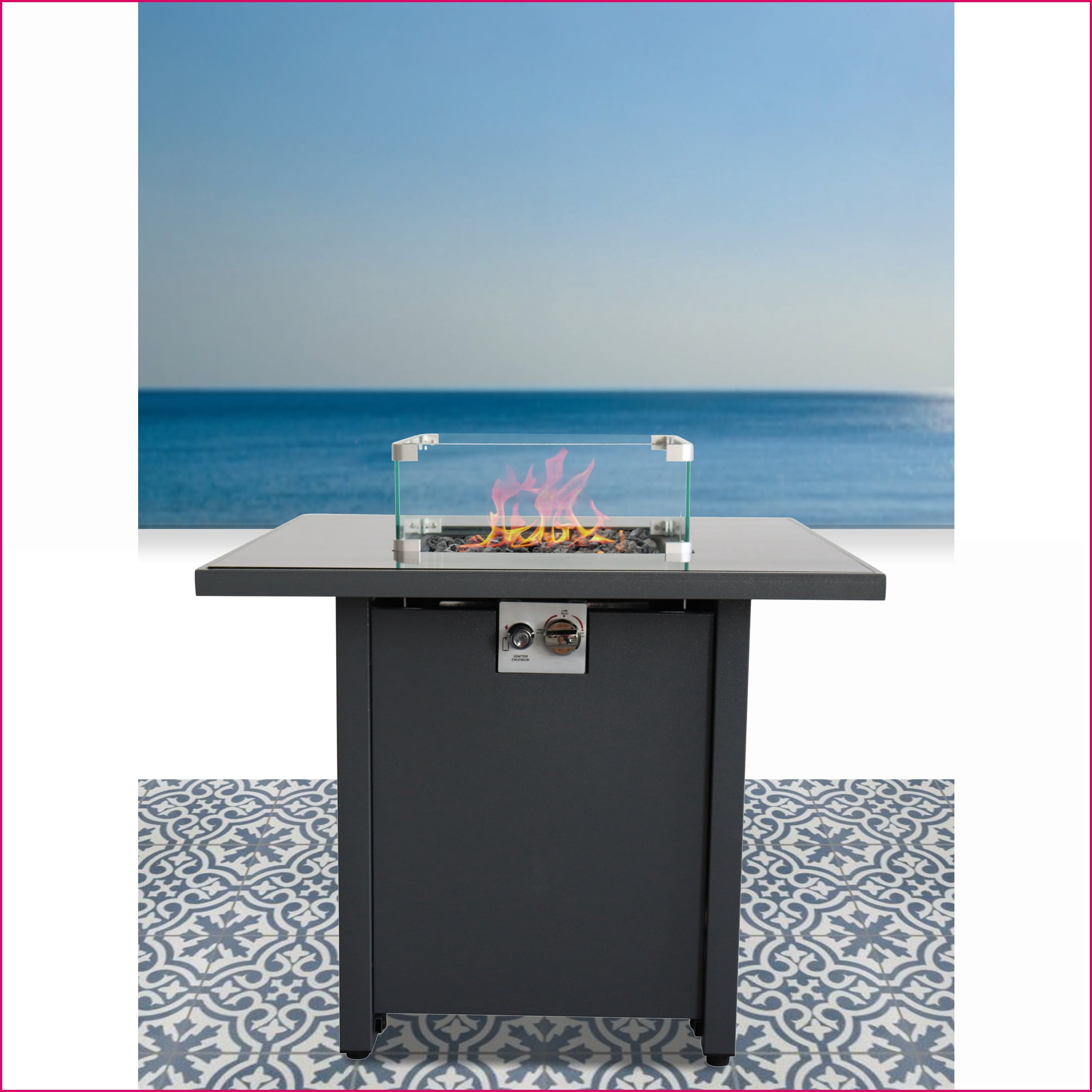 Outdoor Stoves | Estufa al Aire Libre | 25"H x 30"W Modern Steel Fire Pit Table, For Backyard Patio | slate gray