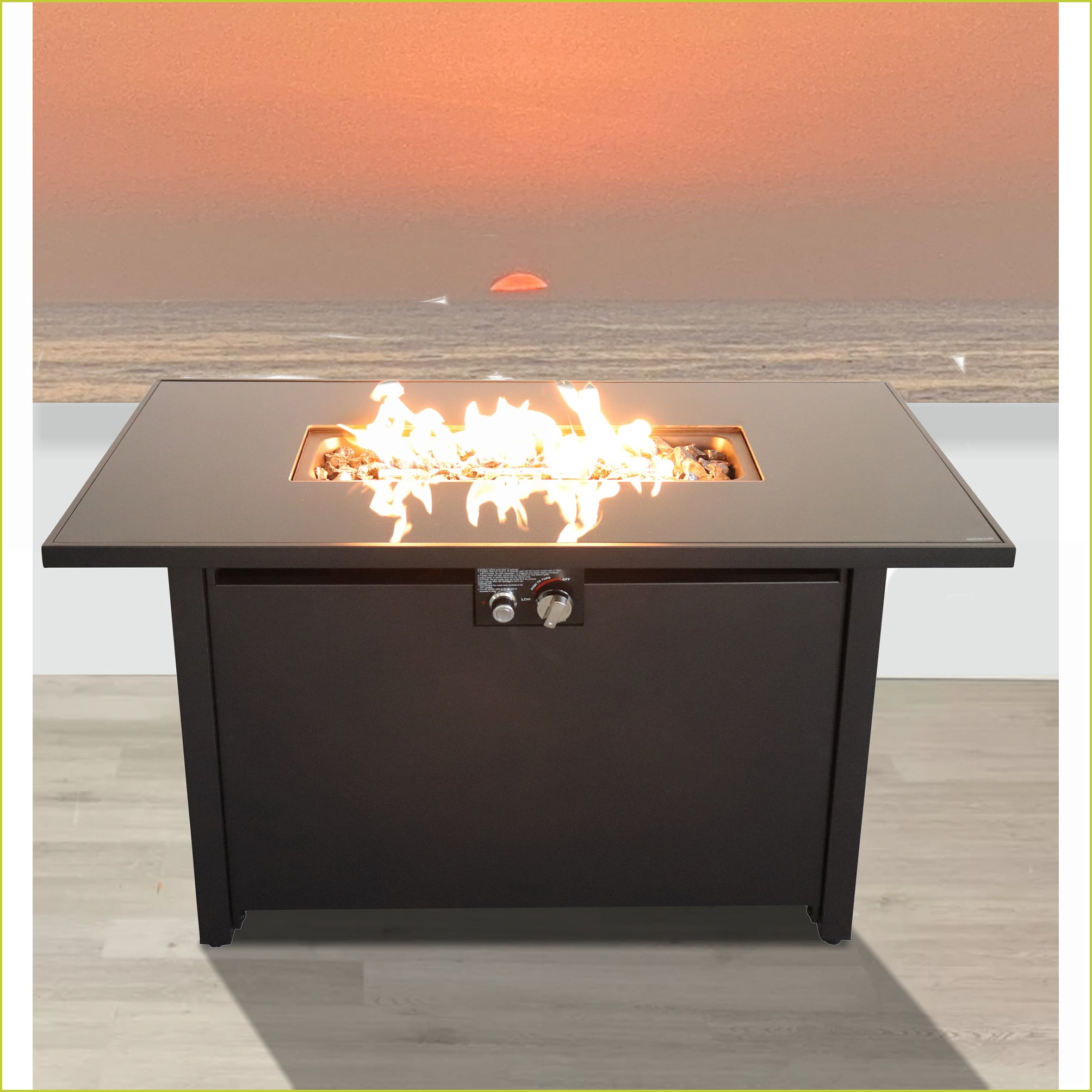 Outdoor Stoves | Estufa al Aire Libre, 43" Modern Rectangle Smoked Glass Metal Fire Pit for Backyard | Black