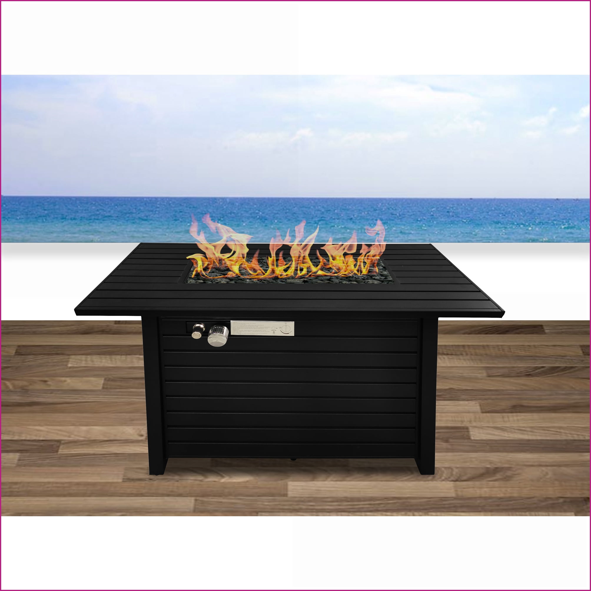 Outdoor Stoves | Parrilla Exterior | Modern 25"H x 42"W Steel Fire Pit Table for Patio | Black