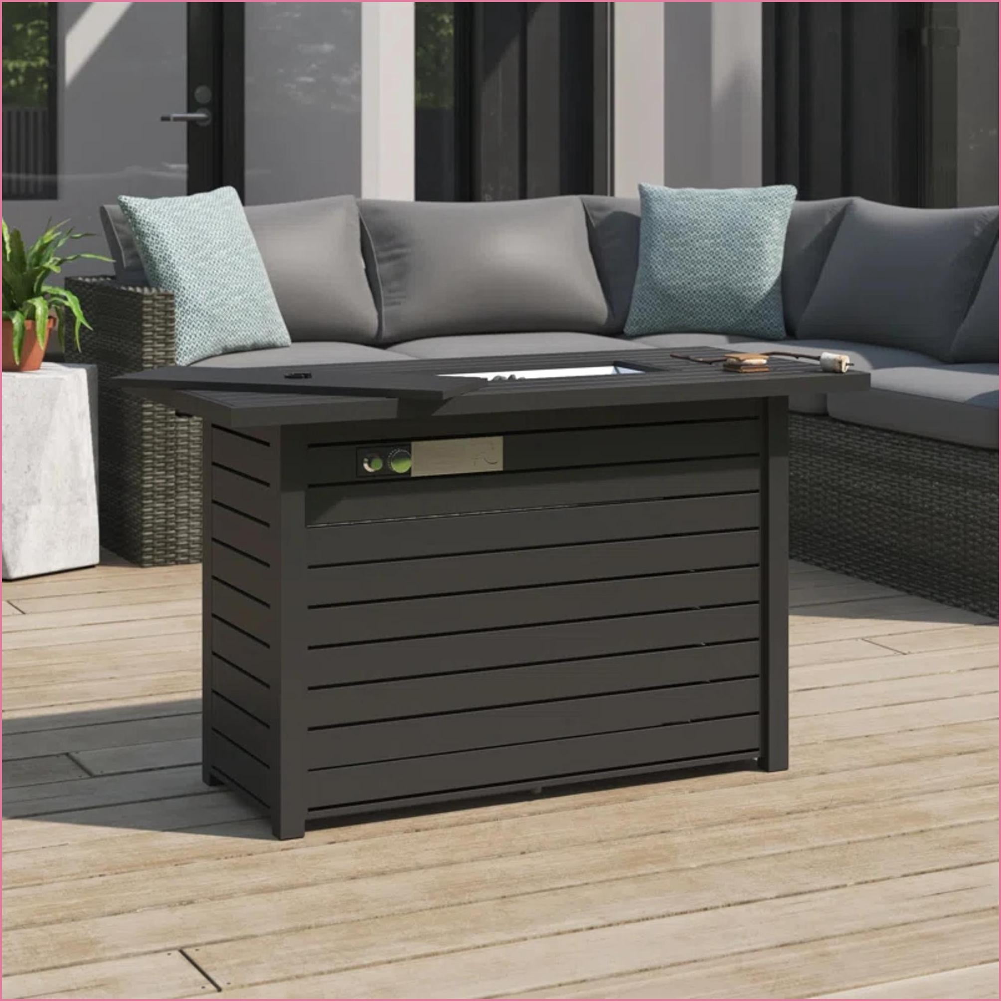 Outdoor Stoves | Parrilla Exterior | Modern Steel 25"H x 42"W Fire Pit Table with Lid for Patio Backyard | Black