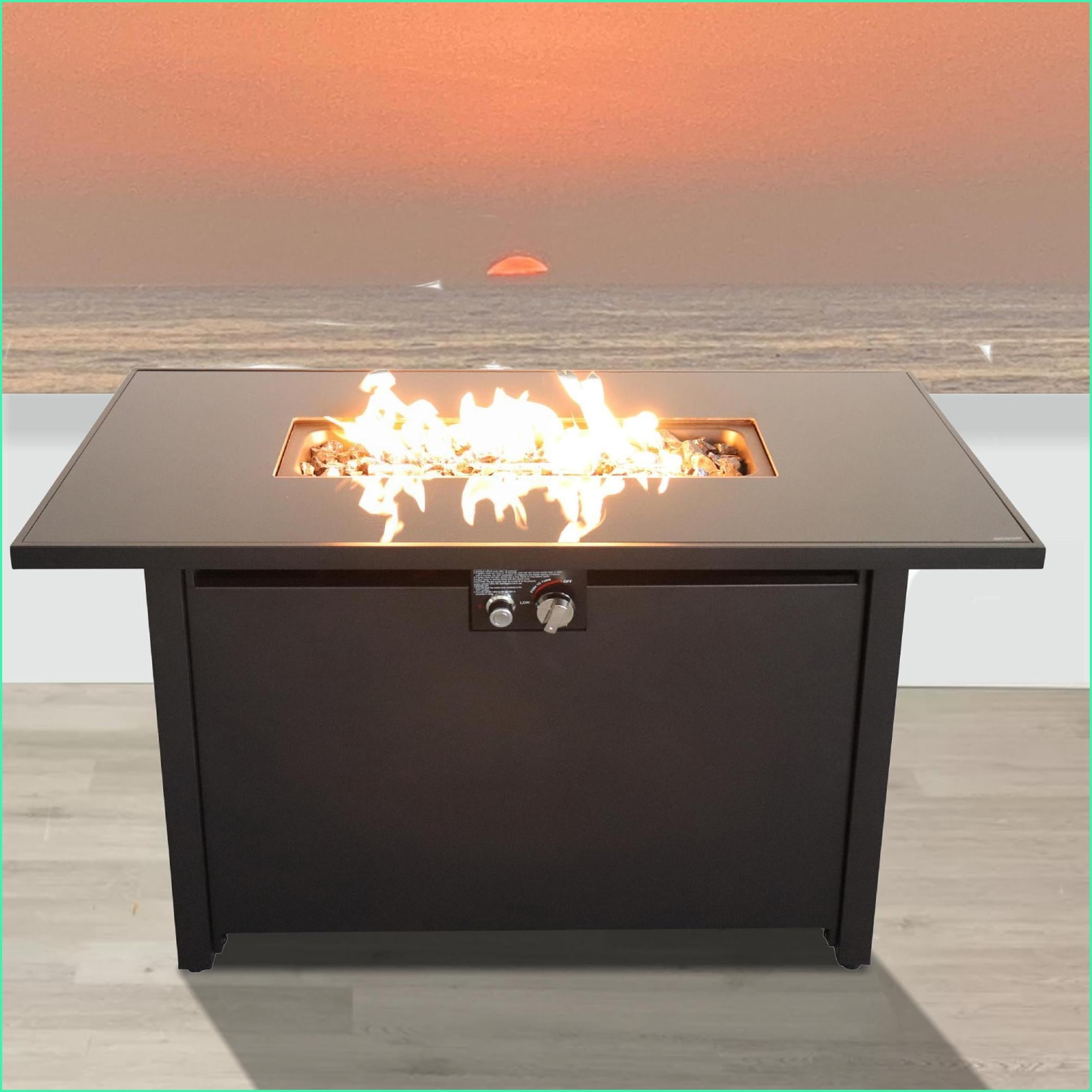 Outdoor Stoves | Parrilla | Modern 42"W Steel Fire Pit Table for Patio Deck, with Lid | Black