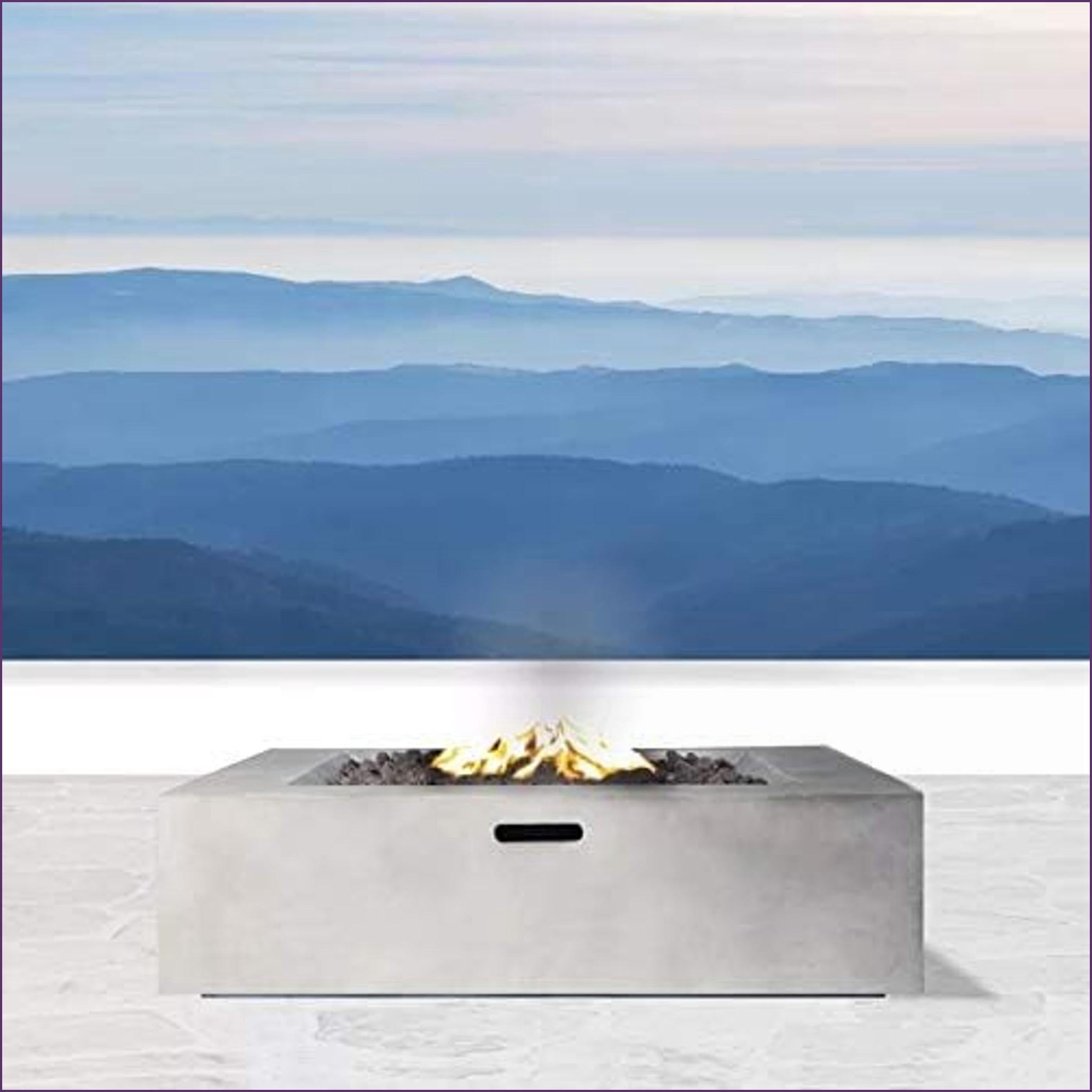 Outdoor Stoves | fogón al aire libre | 12" H Modern Concrete Fire Pit Table for Patio Backyard | Hidden Tank Storage | Concrete