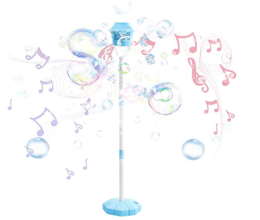 Outdoor Street Light Bubble Machine, Automatic Rechargeable Bubble Blower with Light & Music, Remote Control Electric Bubble Maker for Camping, Wedding, Party Decor, Includes 30ml Bubble Solution
