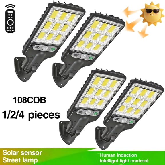 Outdoor Street Lights Solar Powered - 108 Solar Motion Lights Outdoor Dusk to Dawn Outside Remote Control, 6500K Adjustable Flood Lighting, Yard Wall Porch