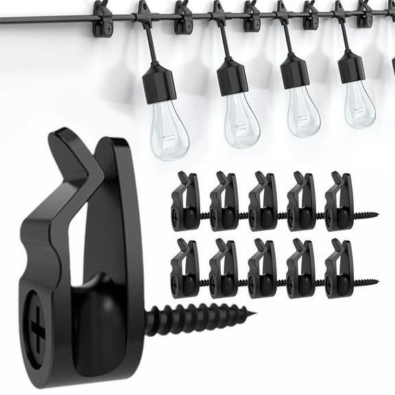 Outdoor String Light Clips - 10 Pack Weatherproof Hanging Hooks for Patio Lights | Christmas & Holiday Decor | Black & White Plastic Cable Hangers (2.6x2.35x1.2cm)