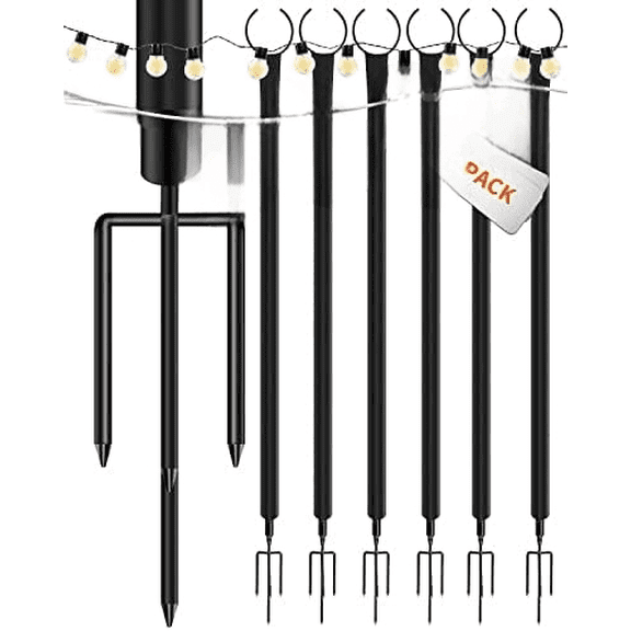 Outdoor String Light Poles,6 Pack Metal Black Poles for Hanging Lights,9ft Patio Poles for String Lights in Your Yard,Create Ambiance with Durable Outdoor Pole Lights$$Tools & Hardware Other
