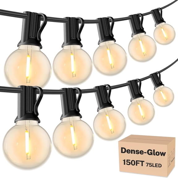 Outdoor String Lights 150 FT G40 LED Patio Light, Plug-in, 77 Plastic Edison Bulbs, Waterproof Connectable Hanging Globe Light for Cafe Bistro Backyard Porch Balcony Decor, 2700K Warm White