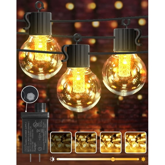 Outdoor String Lights 50FT 50 Led with Dimmer Remote Control Waterproof Shatterproof G40 Globe Bulbs with Timer for Yard Balcony Warm White