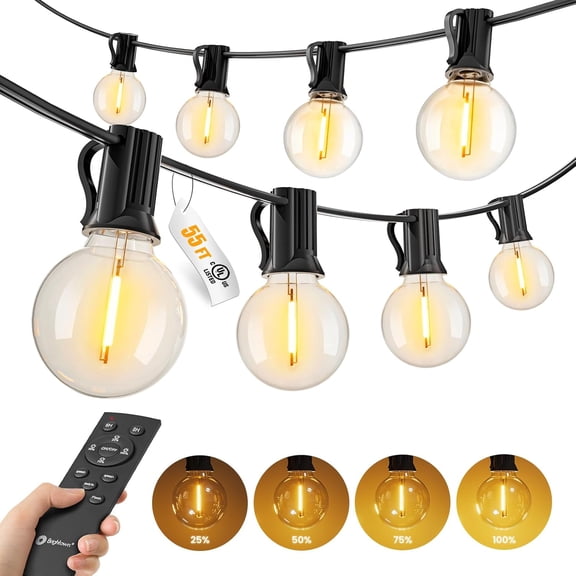 Outdoor String Lights, 55FT 17 G40 Bulbs Shatterproof Patio Lights, Waterproof Dimmable Hanging Connectable Globe LED Outdoor Lights for Backyard, Bistro, Porch, Deck, Balcony