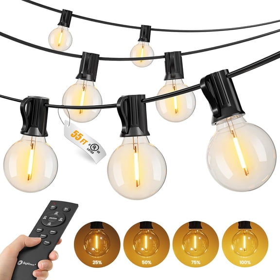 Outdoor String Lights, 55FT 25 G40 Bulbs Shatterproof Patio Lights, Waterproof Dimmable Hanging Connectable Globe LED Outdoor Lights for Backyard, Bistro, Porch, Deck, Balcony