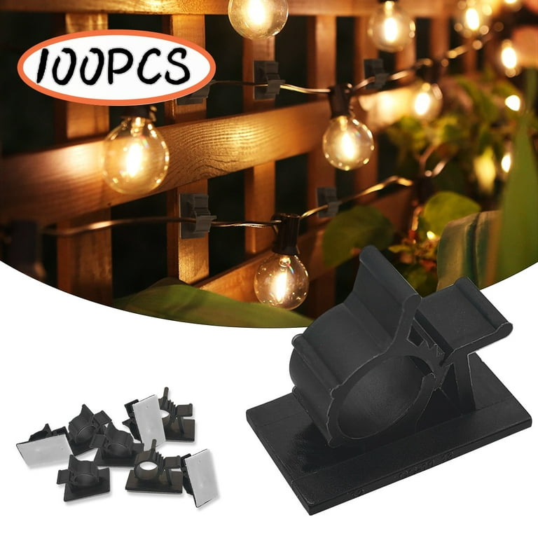 Outdoor String Lights Clips Hooks, Heavy Duty Cable Clip with Waterproof  Adhesive Strips Self, Adhesive Hooks for Christmas Fairy Lights (100pcs)