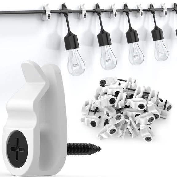 Outdoor String Lights Clips, Weatherproof Cable Hanger Hooks for Hanging Fairy Lights, Holiday Decor - Black, 50 Pack