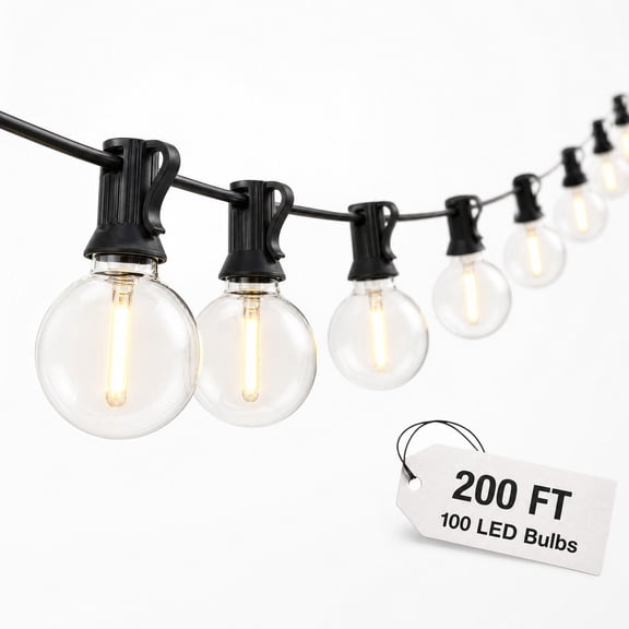 Outdoor String Lights, 200 ft with 100 G40 LED Bulbs Waterproof for Patio Garden Yard Backyard Decoration