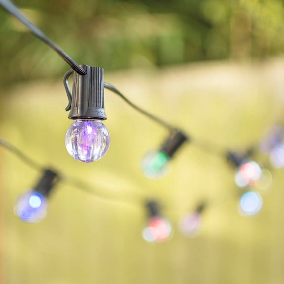 Outdoor String Lights LED Globe String Lights G30 Bulb 50 Ft Black C9 Strand Color Changing