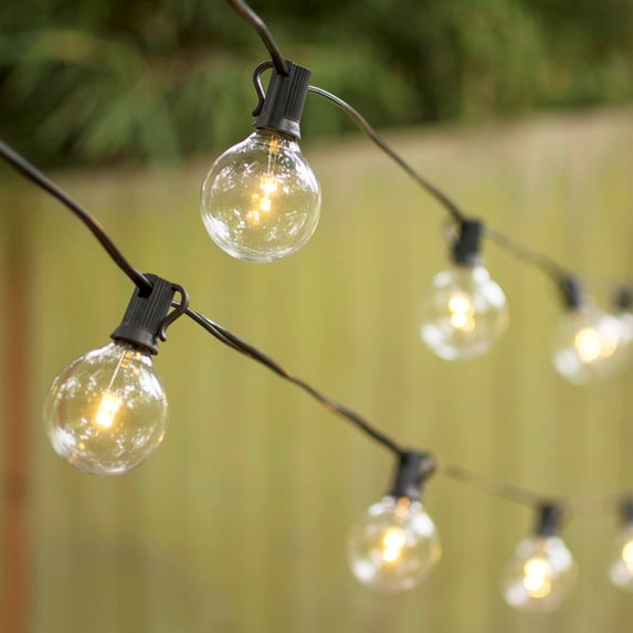 Outdoor String Lights LED Globe String Lights G50 Bulb 25 Ft Black C7 Strand Warm White