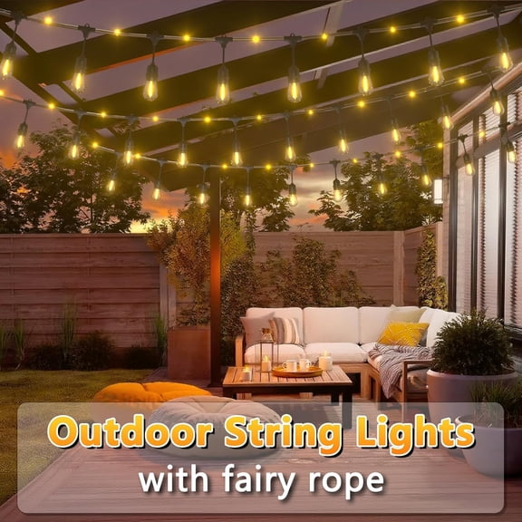 Outdoor String Lights with Lighted Tubing, 48 ft Outside String Lights with 16 (15+1spare) S14 Retro Bulbs & 144-LED Lighted Fairy Tubing, IP65 Waterproof &Connectable LED Light for  Bistro