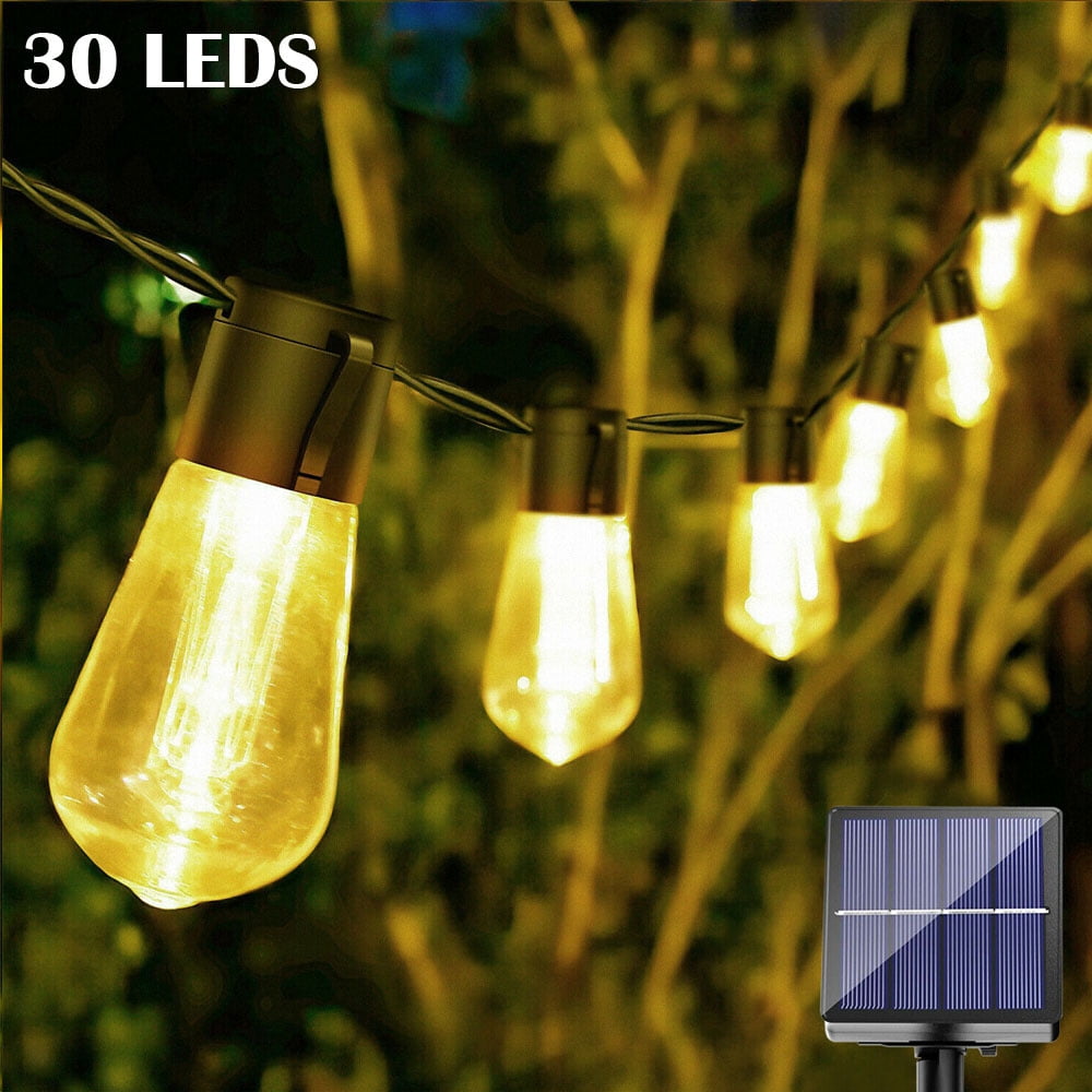 Outdoor String Lights,Solar Powered Vintage S14 Edison Bulbs String 30