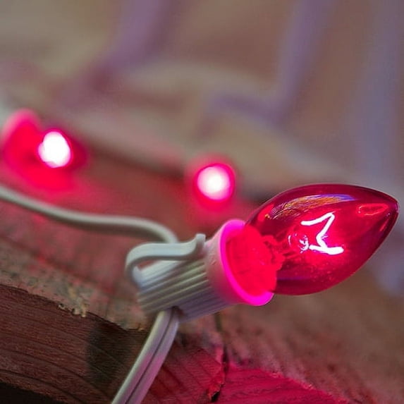 Outdoor String Lights String Lights 25 C7 Bulbs 25 ft. White Wire Outdoor Plug in PINK