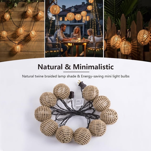 Outdoor-String-Lights-Waterproof, Boho String Lights for Patio, Garden, Porch, Balcony, Gazebo Decorative (Twine Ball)