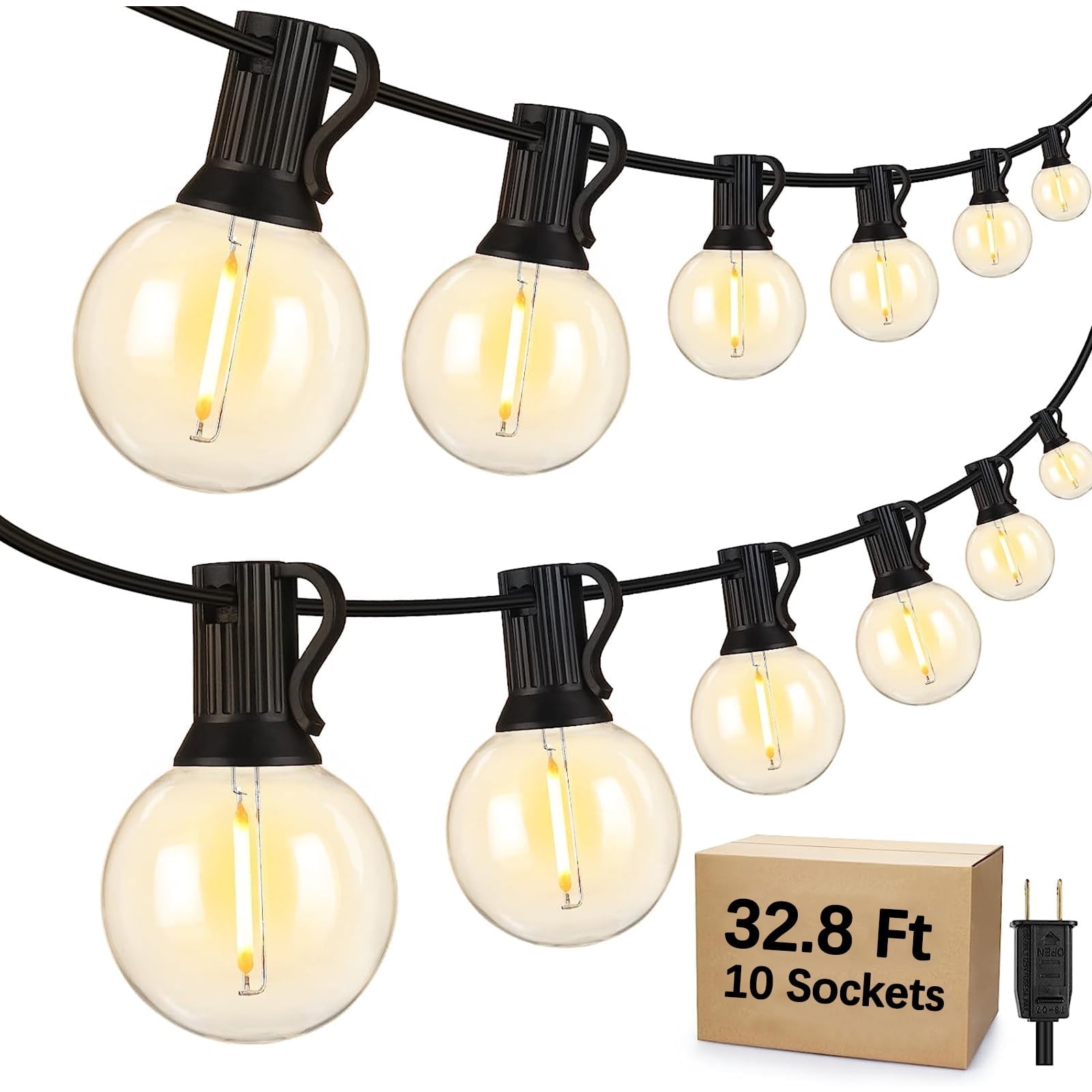 Outdoor String Lights - Waterproof Globe Patio Lights 30 Ft with 10 G40 Shatterproof LED Bulbs, Connectable Commercial Hanging Light for Backyard, Bistro, Porch, Cafe, Deck, Garden