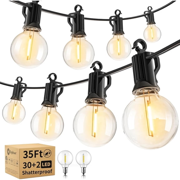 Outdoor String Lights - Waterproof Globe Patio Lights  with 30 G40 Shatterproof LED Bulbs, Connectable Commercial Hanging Light for Backyard, Bistro, Porch, Cafe, Deck, Garden