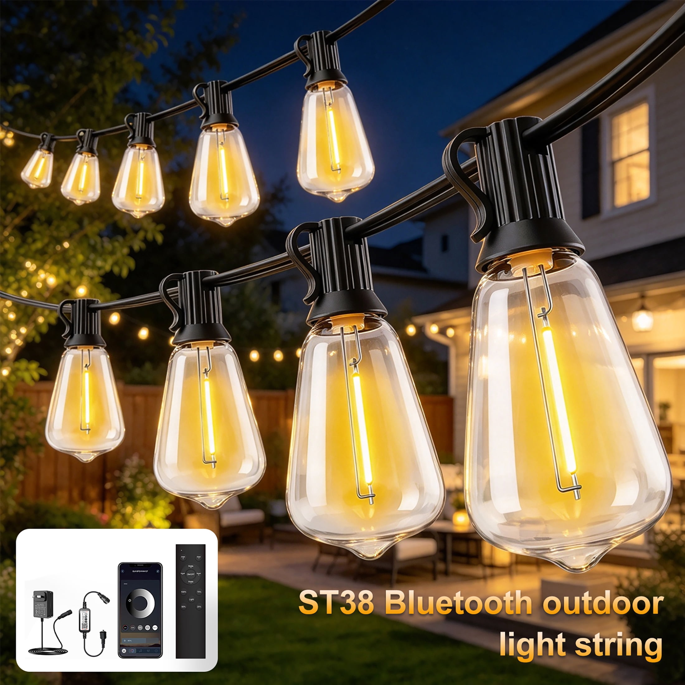 E String Edison Outdoor String Lights, Waterproof Led Patio Lights with Shatterproof ...