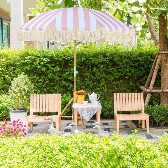 Outdoor Striped Umbrella Pink Beach Umbrellas For Sand Portable Umbrella With Carry Bag Tilt Table Umbrella Windproof Pool Umbrella UV50 Protection Market Umbrella 6.5ft For Garden Deck