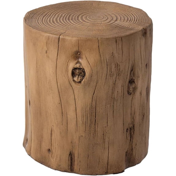 Outdoor Stump Side Table, Faux Wood Concrete End Table, Round Patio Drum Table, Light Brown