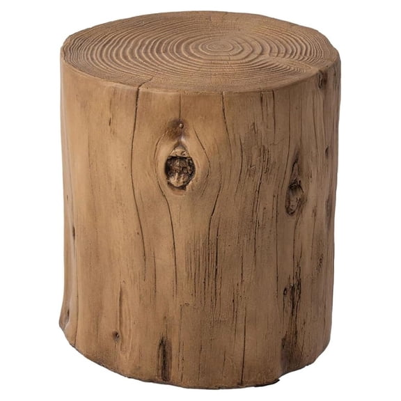Outdoor Stump Side Table, Faux Wooden Concrete Side Table, Tree Stump Wooden Stool, Patio End Table, Round Outdoor Accent Drum Table, Light Brown Ottoman or Plant Stand