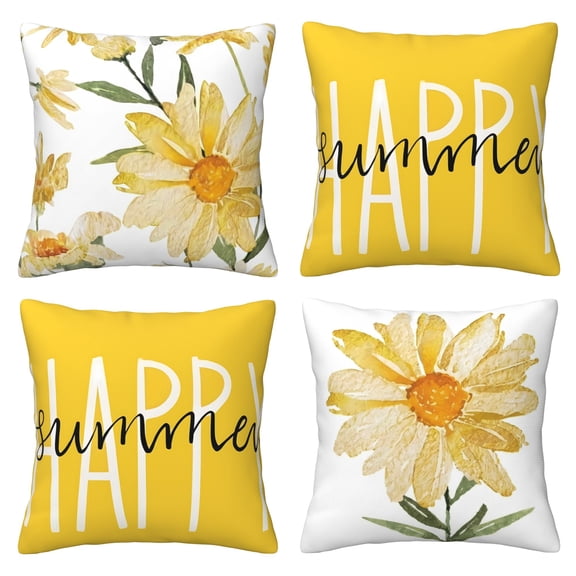 Outdoor Summer Daisy Throw Pillow Covers 20 x 20 inch Set of 4 Watercolor Yellow Floral Farmhouse Decor Throw Pillow Covers Cushion Case Decor for Sofa Couch