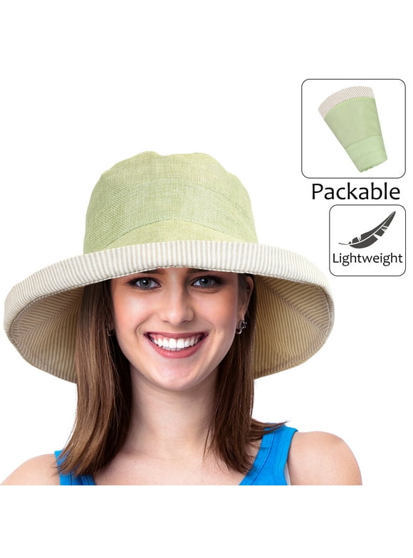 Outdoor Summer Sun Hat for Women UPF 50+ Fold Up Wide Brim Bucket Hat Green