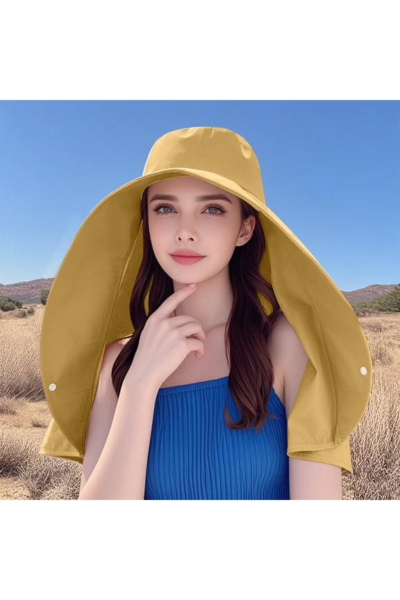 Outdoor Sun Full Face Wide Brim Shade Hat with Integrated Shawl for Women's Summer Activities and Cycling