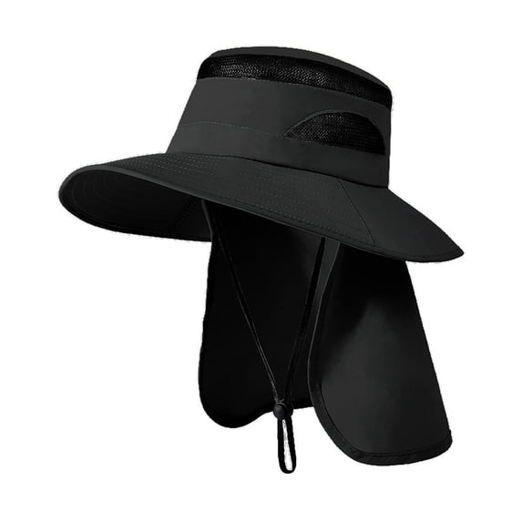 Outdoor Sun Hat with Mesh Breathable Quick Drying Large Brim Neck Cover for Men Women Summer Fishing Hiking Camping Beach UPF50+ Packable Bucket Boonie, Black