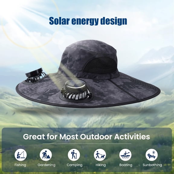 Outdoor Sun Hat Wide Brim With 2 Solar Fan Sun Bucket Hat For Men Women Bucket Fishing & Beach Hat With Fan Built In