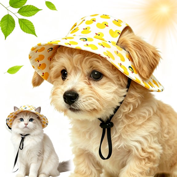 Outdoor Sun Hat for Pets, Bucket Hat for Dogs, Adjustable Breathable Ear Holes, Small Medium Cats Dogs, Summer Beach Walks