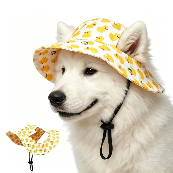 Outdoor Sun Hat for Pets, Cute Adjustable Dog Sun Hat with Ear Holes for Small Big Cats Dogs, Breathable Pet Bonnet for Beach Summer Walks