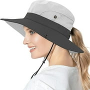 Outdoor Sun Hats for Women, DIDADI Wide Brim Tribe Sun Hats with Ponytail-Hole, Breathable UV-Protection Beach Hat, Foldable Mesh Bucket Hat , Packable Sunhats
