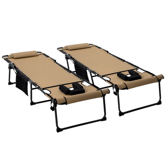 Outdoor Sun Lounger With 5-level Reclining Back, Beige Foldable Chair Reading Face Hole, Side Pocket & For Patio, Yard, Beach In Beige, Beach, Patio Comfort