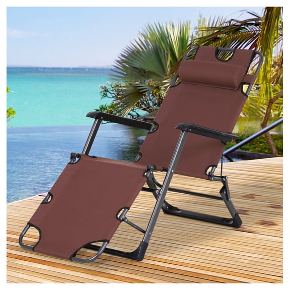 Outdoor Sun Lounger Chair, Metal Frame Adjustable Recliner, Oxford Fabric Pool Lounge Chair, 120/180 Folding Patio Beach Chair, Brown