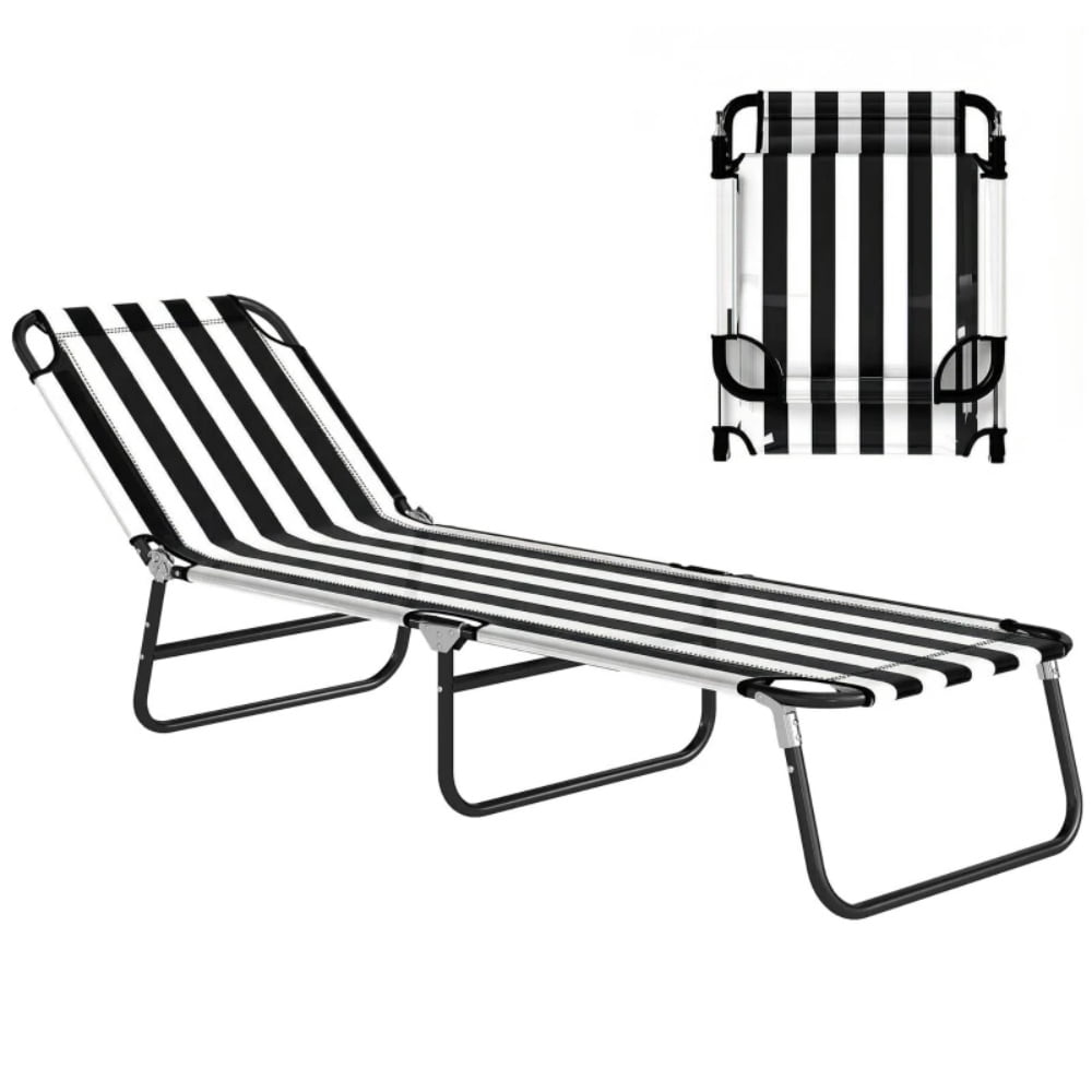 Outdoor Sun Lounger, Foldable Tanning Chair with 5-Position Reclining Backrest, Quick-Dry Oxford Fabric, Powder-Coated Steel Frame, No Assembly Required