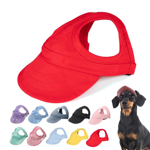 Outdoor Sun Protection Hat for Dogs, Canvas Dog Hat with Ear Holes and Adjustable Neck Strap