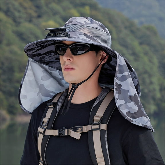 Outdoor Sun Protection Hat with Neck Flap, Wide Brim Camouflage Fishing Cap for Hiking, Camping, and Gardening