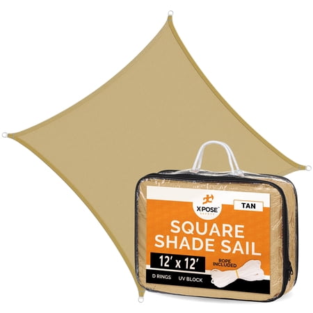 Outdoor Sun Shade - 12' x 12' Tan Shade Sails for Backyard - Sun Shade Sail Balcony Shade Canopy - Pergola Shade Cover for Garden - Sun Sail Deck Shade Sunshades for Patio - Sun Shades Outdoor