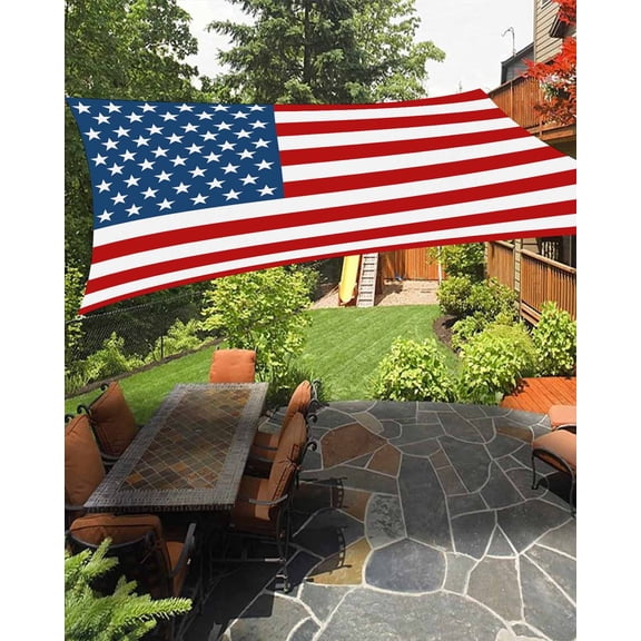 Outdoor Sun Shade Sail 12'x16', American Flag Patio Beach Shade Canopy Cloth Waterproof, Blue Red USA Flag TearResistant & UV Protection Sun Sail for Backyard Garden Deck