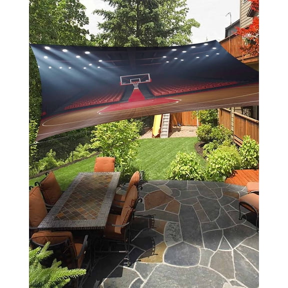 Outdoor Sun Shade Sail 12'x16', Basketball Court Patio Beach Shade Canopy Cloth Waterproof, Indoor Sports Field Scene Modern TearResistant & UV Protection Sun Sail for Backyard Garden Deck